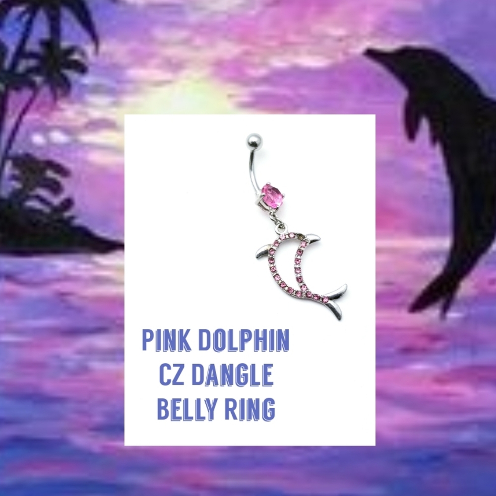 5/$10 | Pink Dolphin CZ Paved Belly Ring